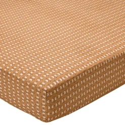 BecquetDrap housse percale de coton jaune ocre motif graphique écru - ROMEO