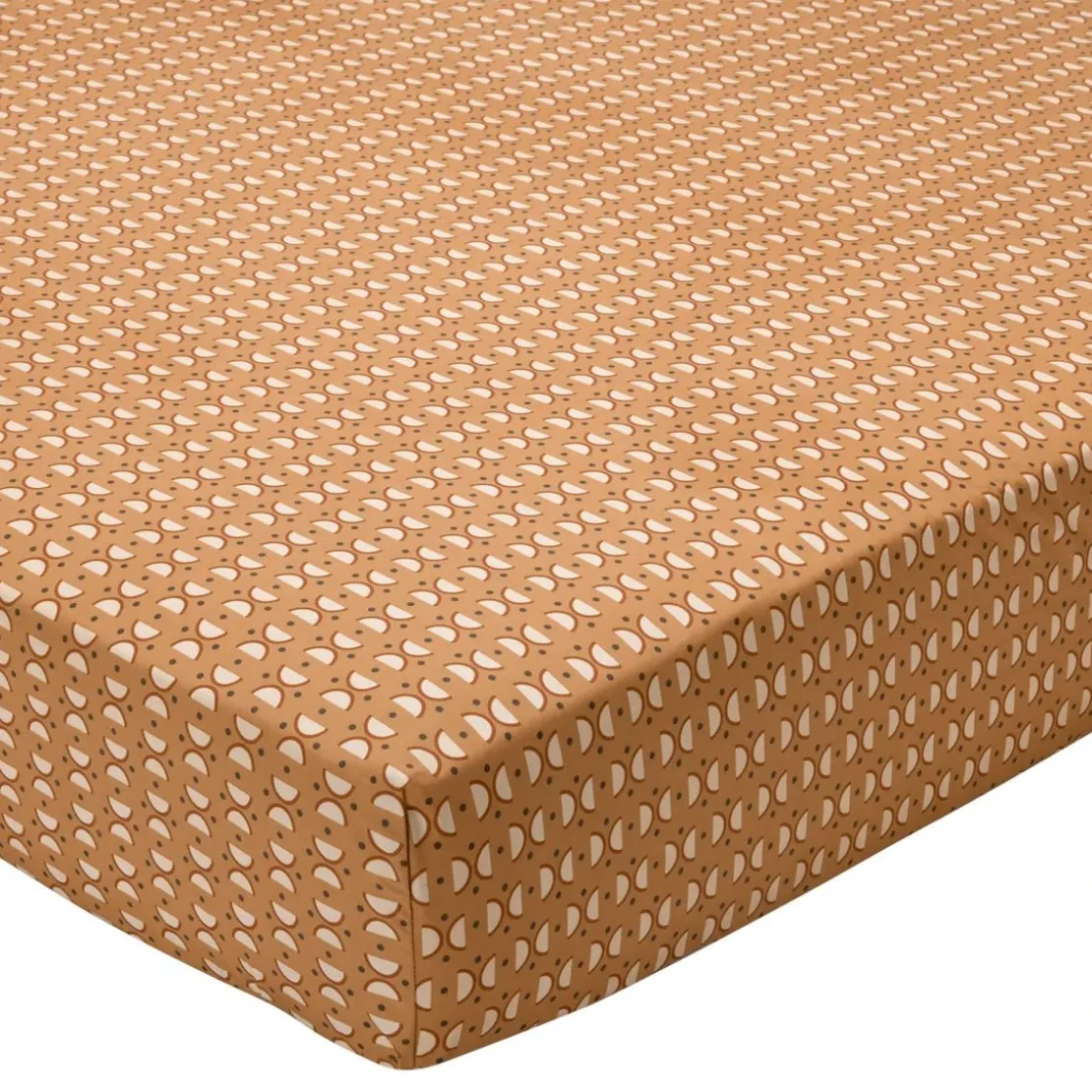 BecquetDrap housse percale de coton jaune ocre motif graphique écru - ROMEO
