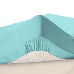 BecquetDrap housse uni en lin lavé grands bonnets 32 cm - Bleu Aqua
