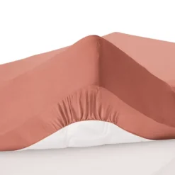BecquetDrap-housse uni en lin lavé grand bonnet 32 cm rose blush