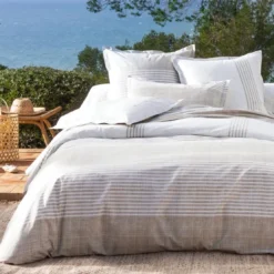 BecquetDrap plat coton beige à rayures écru - PLONGEOIR