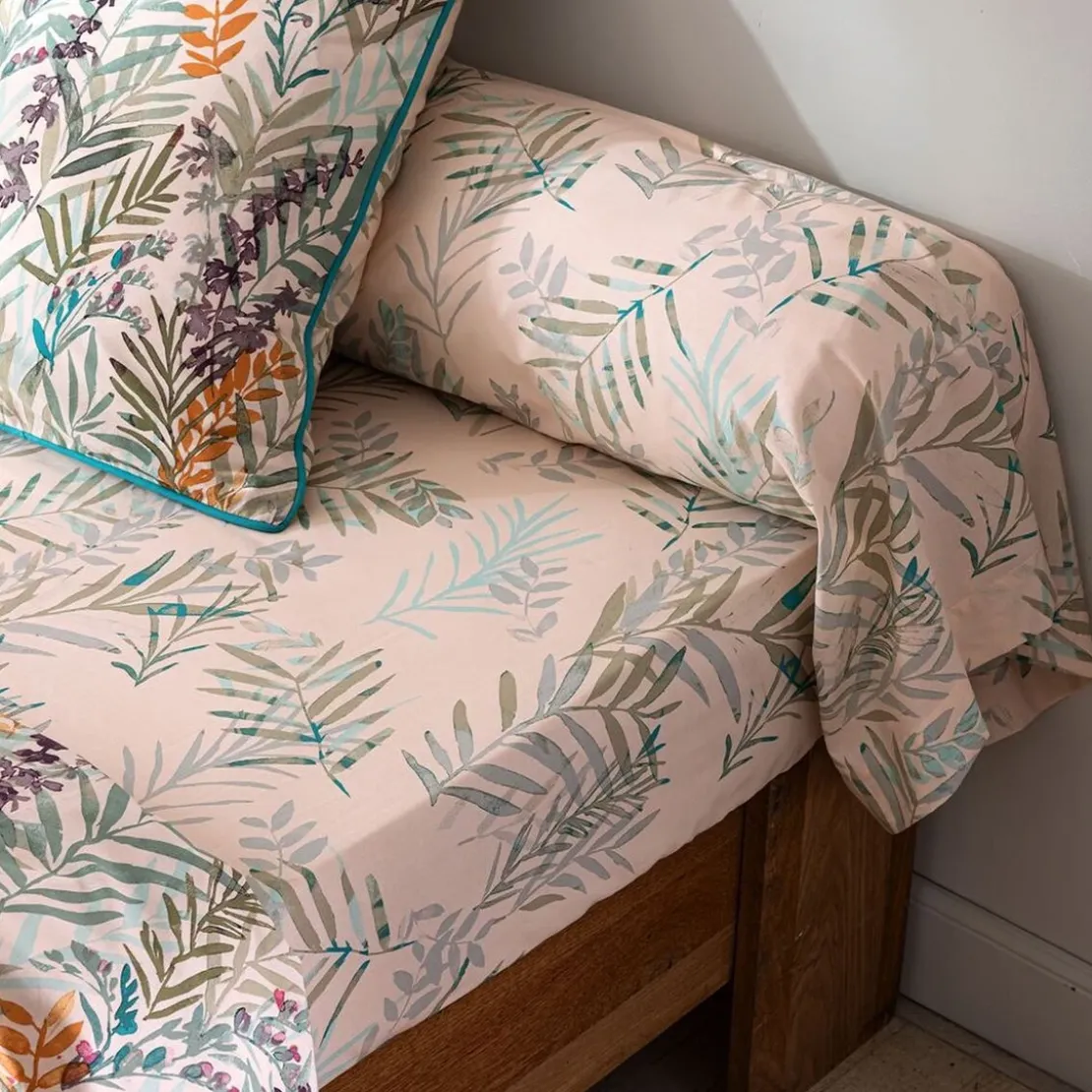 BecquetDrap plat coton beige motif floral - Collection ECLOSION POETIQUE