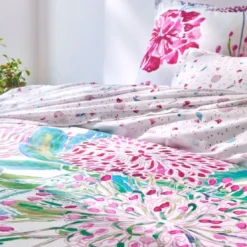 BecquetDrap plat coton blanc imprimé floral multicolore - ROSE MENTHOL