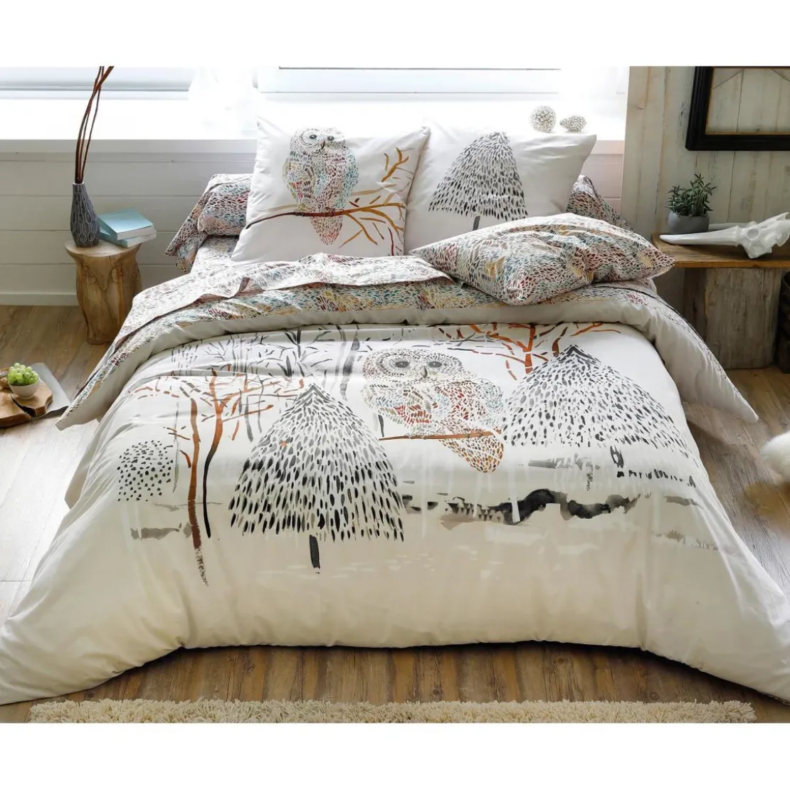 BecquetDrap plat coton CHOUETTE DES NEIGES - multicolore