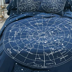 BecquetDrap plat coton motifs CONSTELLATION Bleu marine