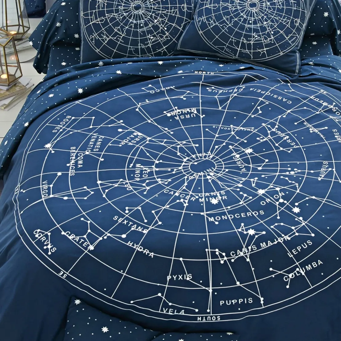 BecquetDrap plat coton motifs CONSTELLATION Bleu marine