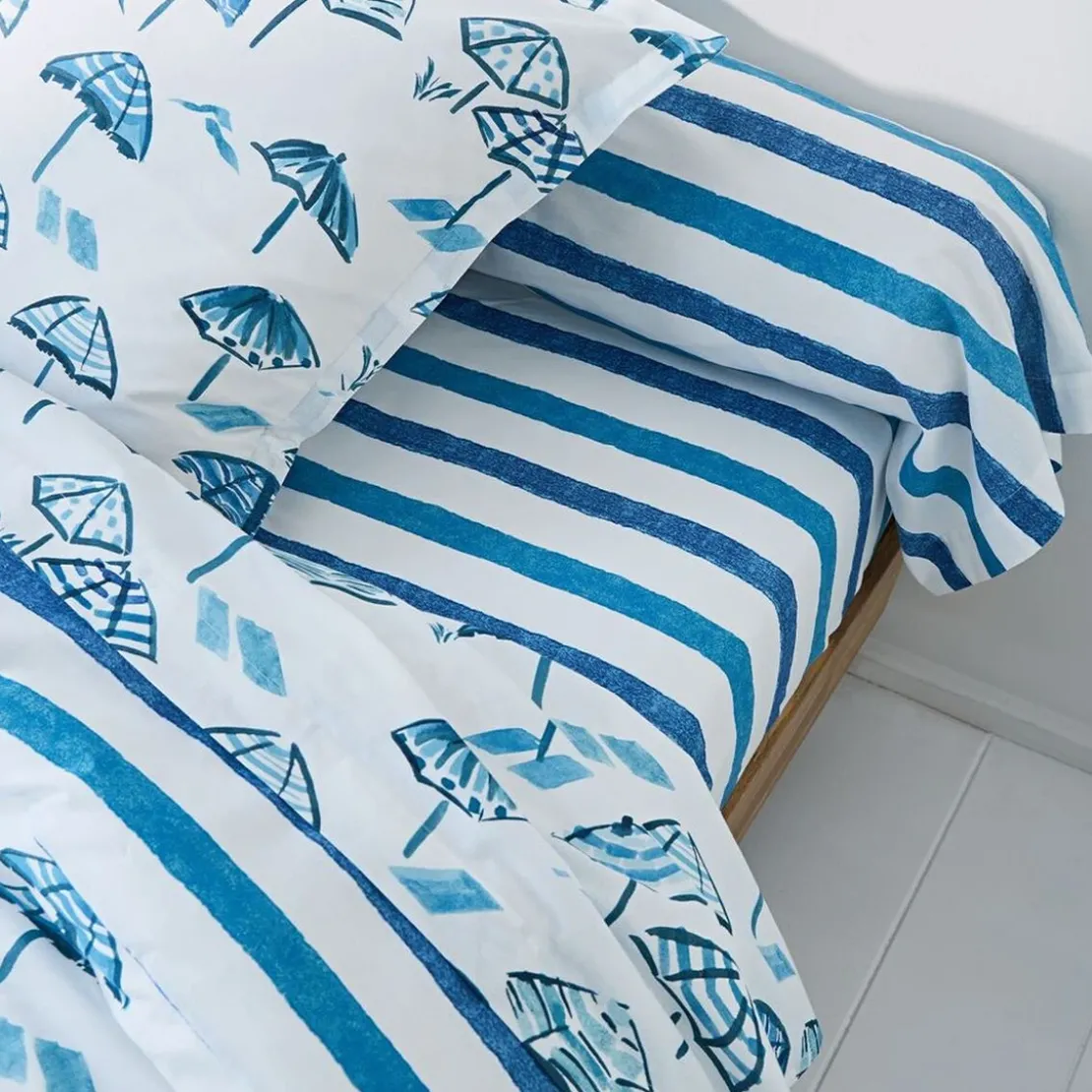 BecquetDrap plat coton PARASOL - bleu