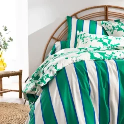 BecquetDrap plat coton vert floral écru - GREEN SPRING