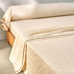 BecquetDrap plat en coton beige uni gaufré - SAHA