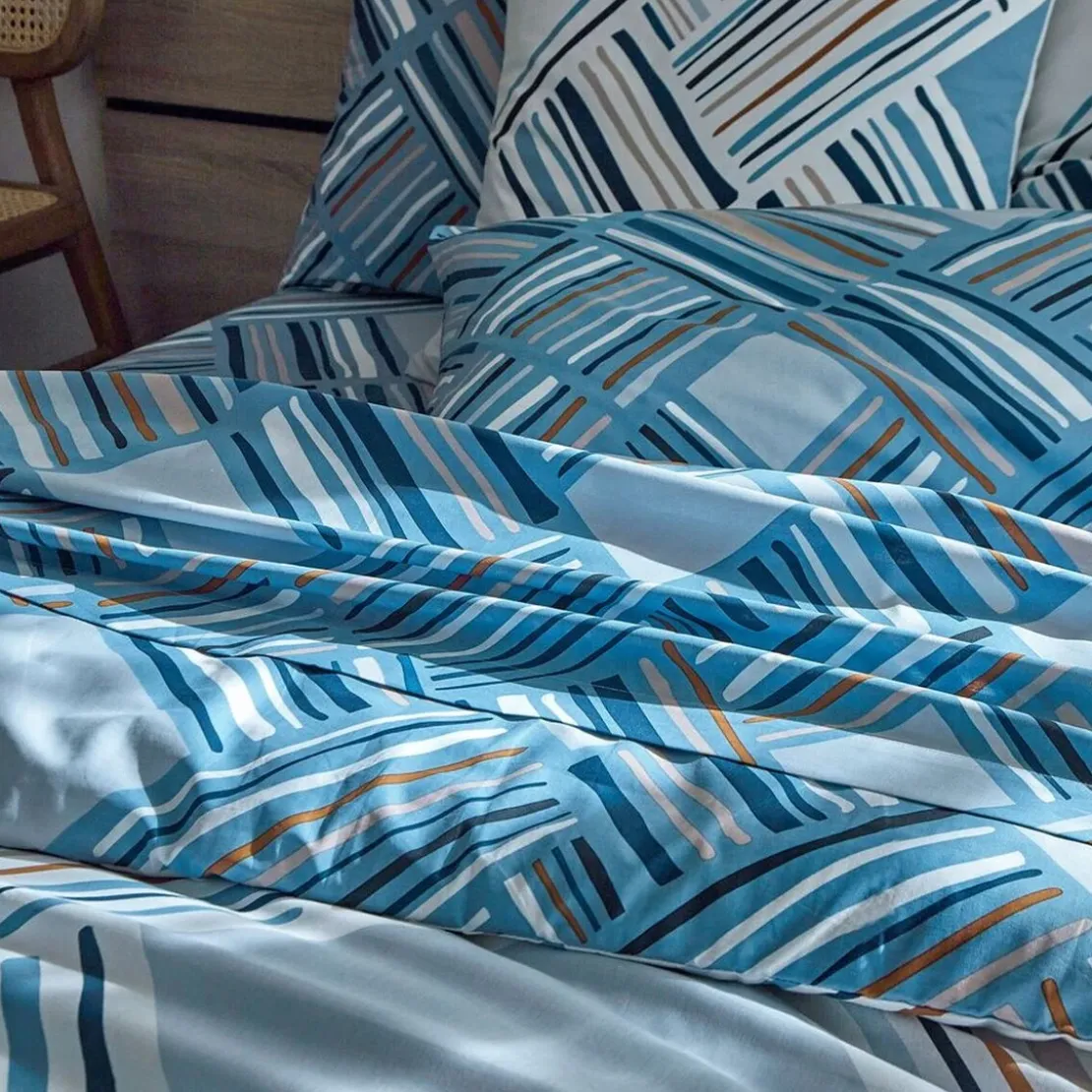 BecquetDrap plat en coton bleu grisé - LIVIO