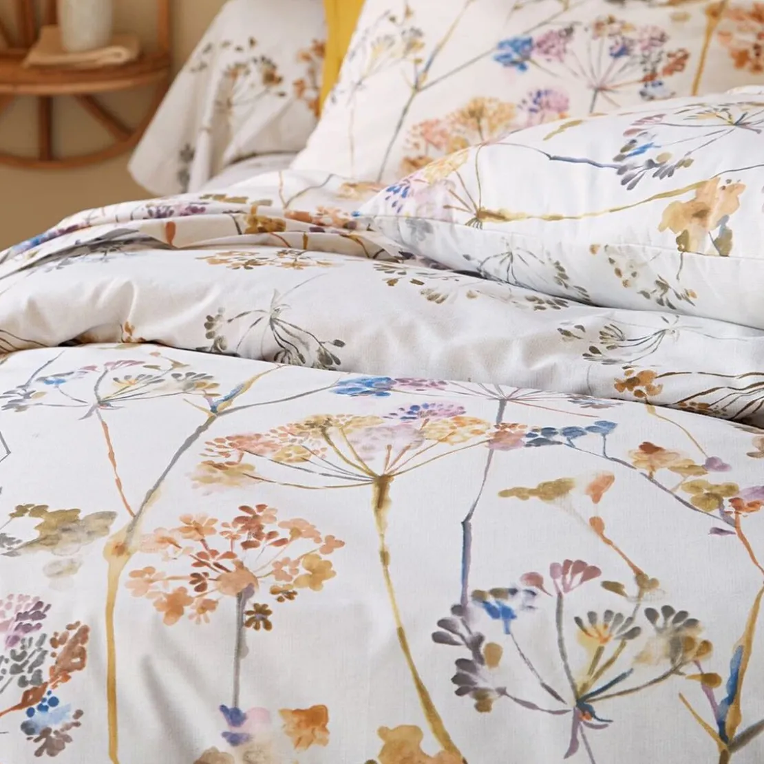 BecquetDrap plat en coton écru motif floral - FLEURAISON