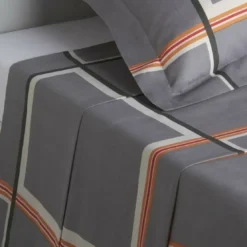 BecquetDrap plat en coton gris à motifs carreaux - BIBUS