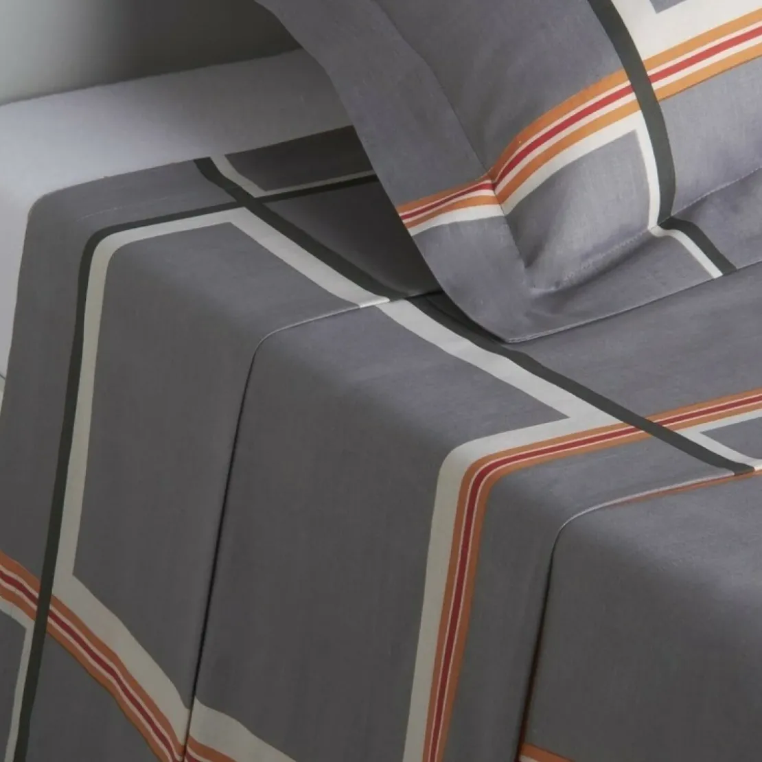 BecquetDrap plat en coton gris à motifs carreaux - BIBUS