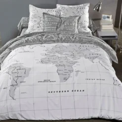 BecquetDrap plat en coton imprimé MONDE Blanc