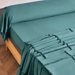 BecquetDrap plat en coton NICOLAS - bleu vert