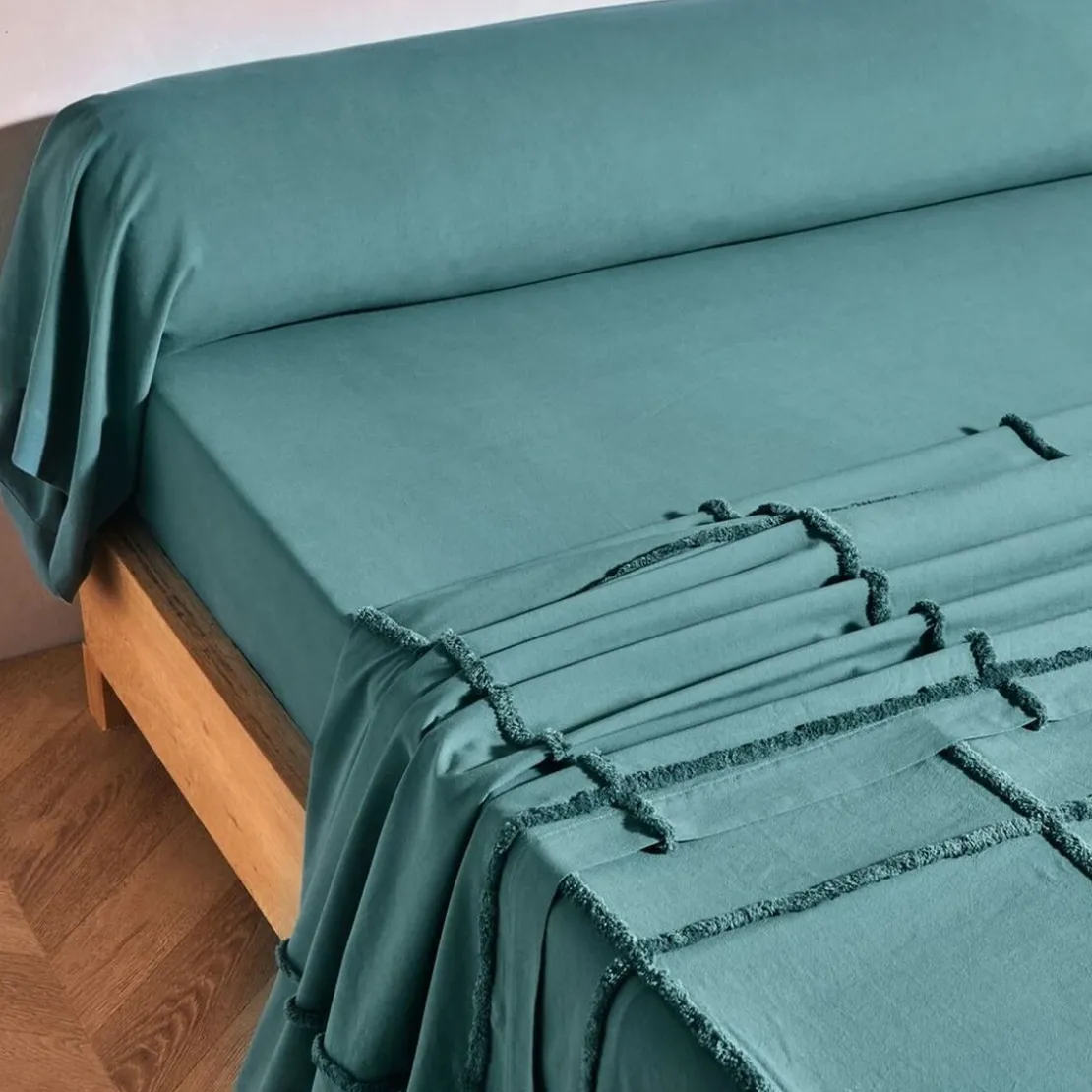 BecquetDrap plat en coton NICOLAS - bleu vert