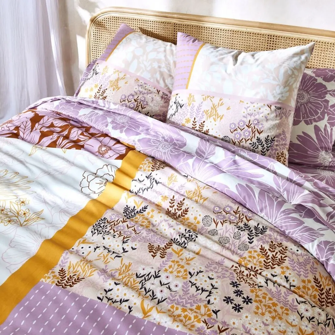 BecquetDrap plat en coton POETIQUE à motifs fleuris violet