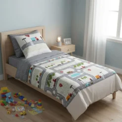BecquetDrap plat enfant en coton gris - ROUTE