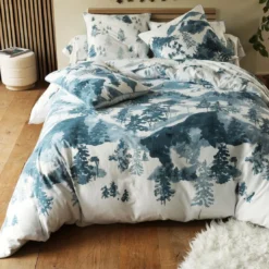 BecquetDrap plat en flanelle écru imprimé montagne bleue - BLUE SALEN