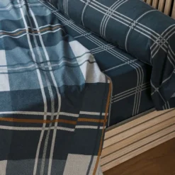 BecquetDrap plat en percale de coton bleu marine à carreaux - CHRISTOPHE
