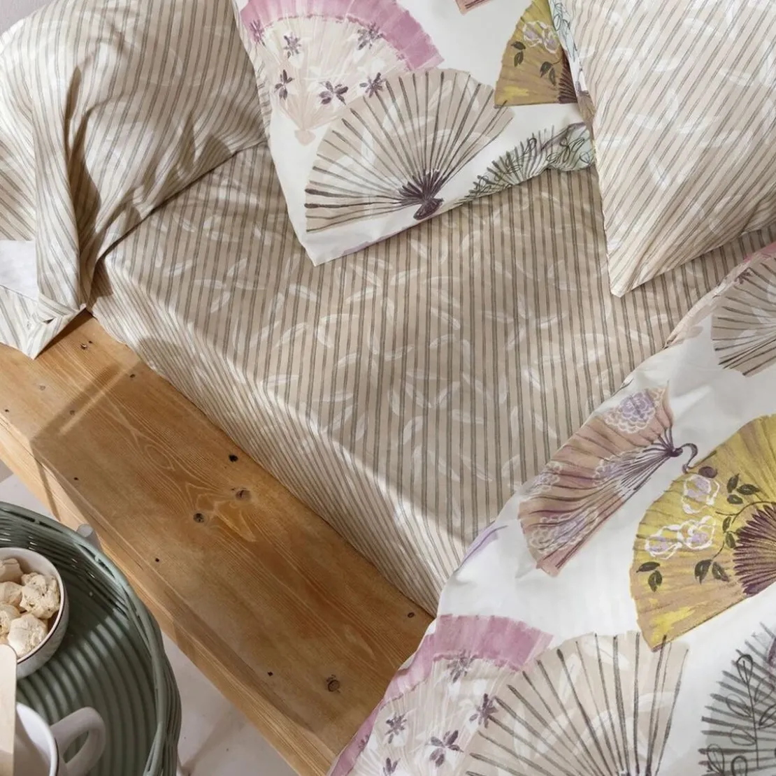 BecquetDrap plat en polycoton CULTUREL motif eventails multicolore