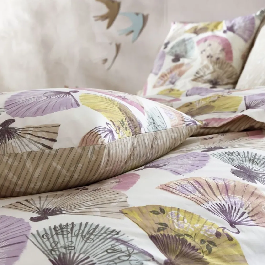 BecquetDrap plat en polycoton CULTUREL motif eventails multicolore