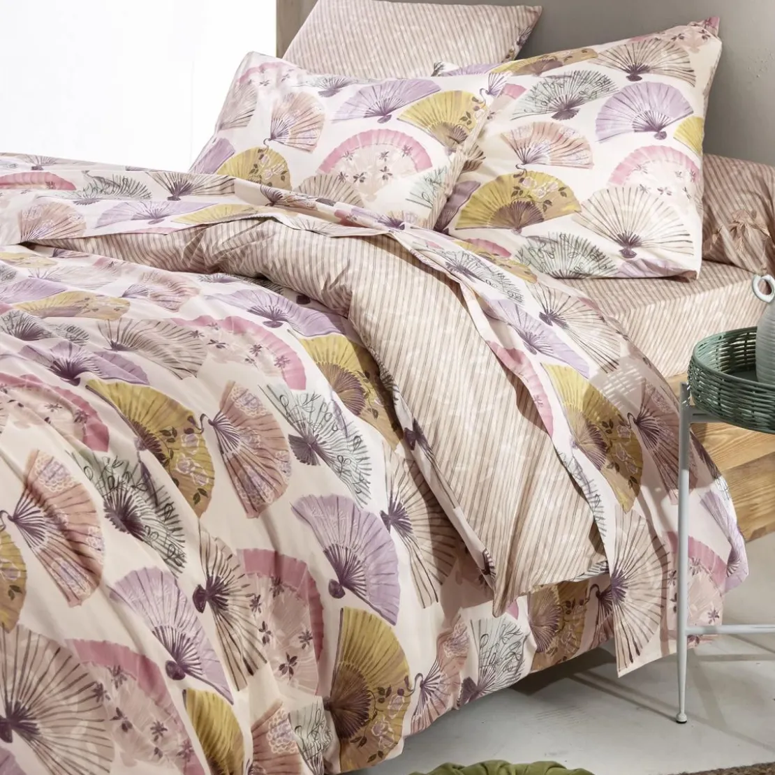 BecquetDrap plat en polycoton CULTUREL motif eventails multicolore