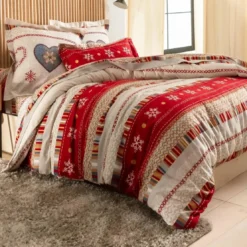 BecquetDrap plat flanelle rouge à motifs géométriques multicolores - CŒUR DE FLOCON