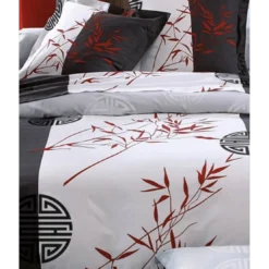 BecquetDrap plat gris anthracite à motif placé bambou rouge - NIPPON
