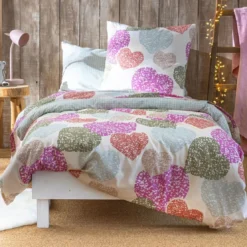 BecquetDrap Plat polycoton LOVERS à motif coeur - rose