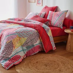 BecquetDrap plat polycoton multicolore motif feuilles graphique - SOFT POP