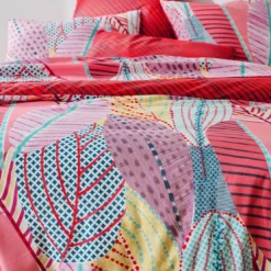 BecquetDrap plat polycoton multicolore motif feuilles graphique - SOFT POP