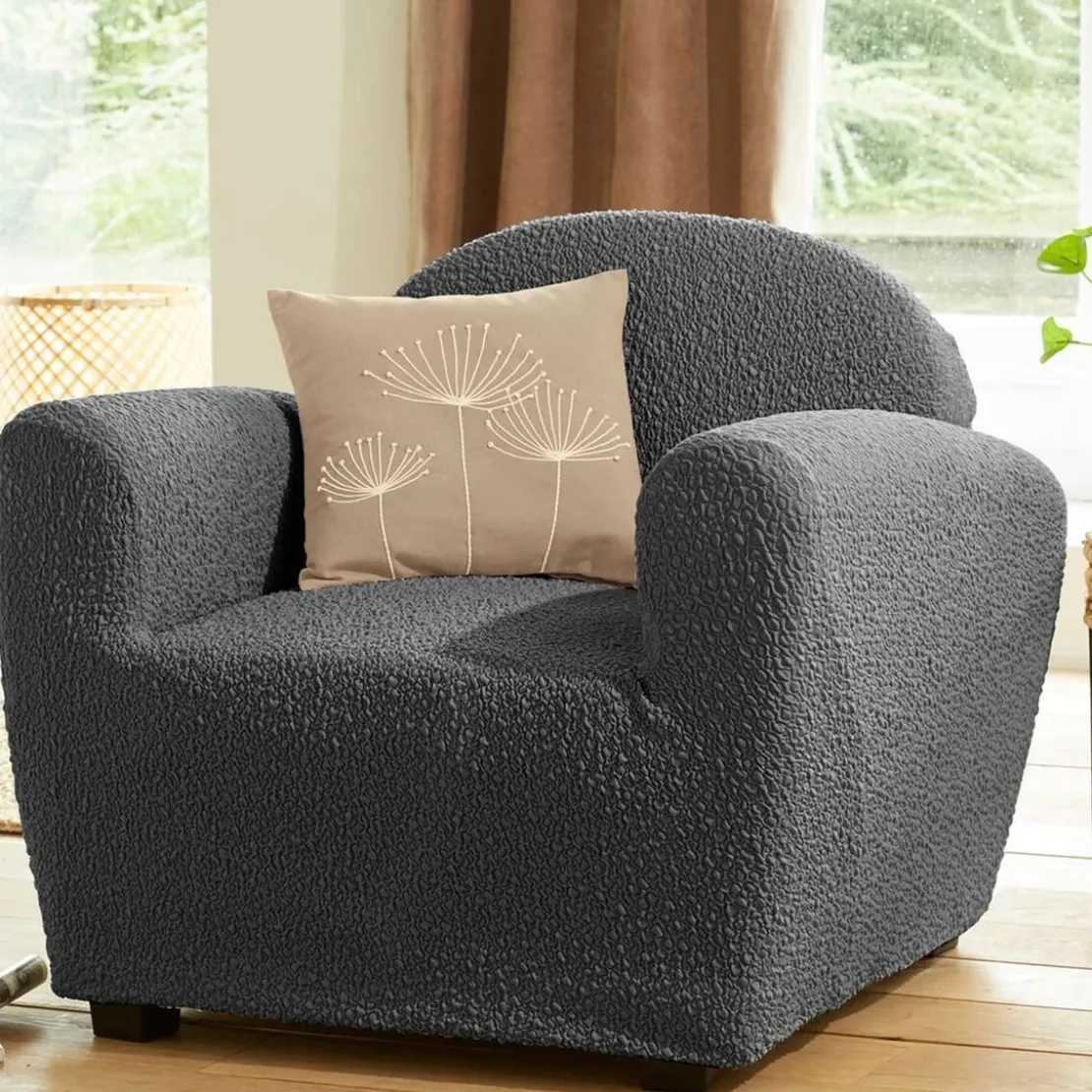 BecquetHousse bi-extensibles pour fauteuil et canapé ROC H gris foncé