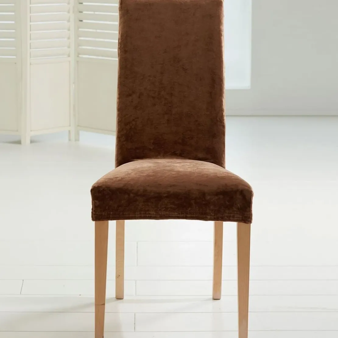 BecquetHousse de chaise bi-extensible microfibre chocolat - SUSIE
