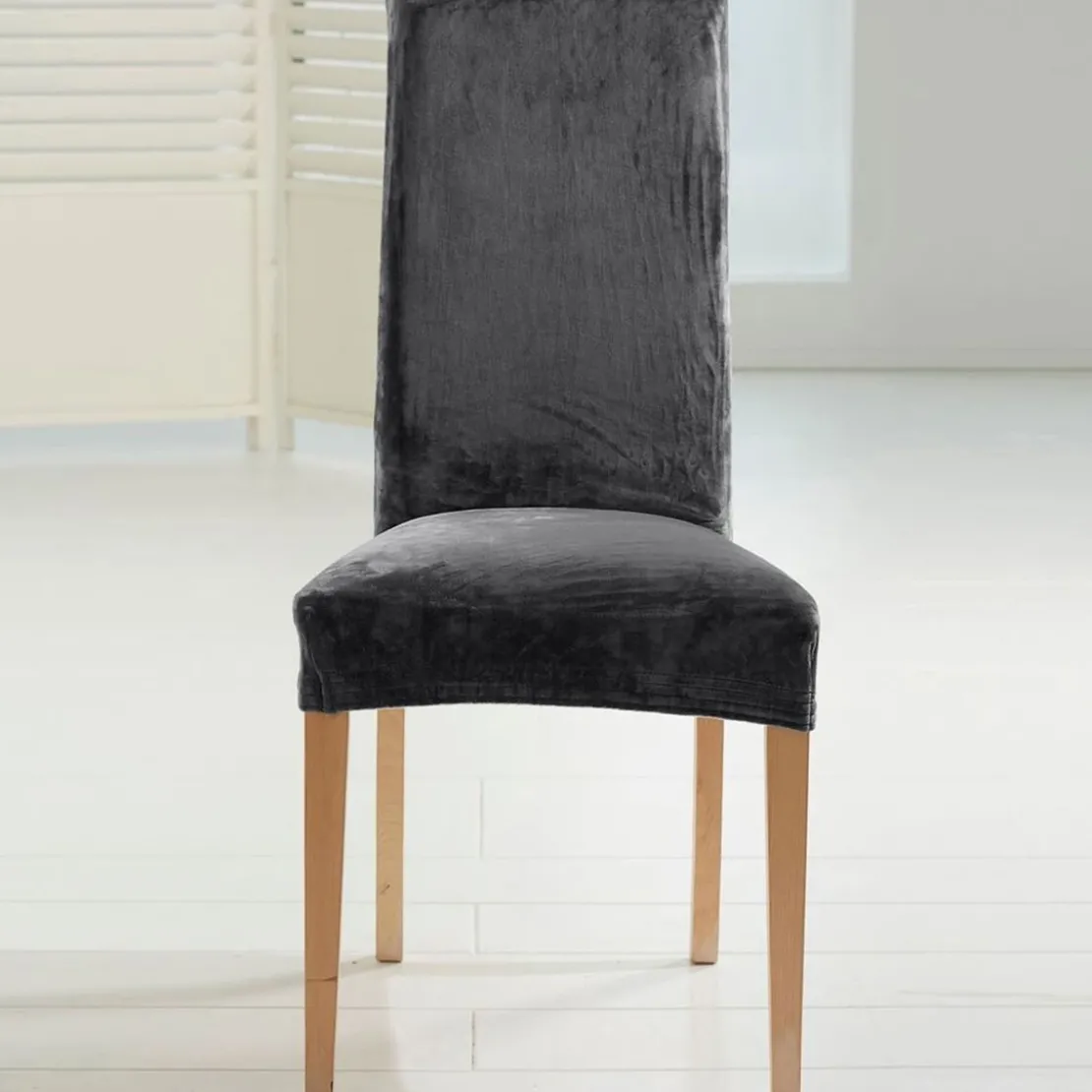 BecquetHousse de chaise bi-extensible microfibre gris - SUSIE