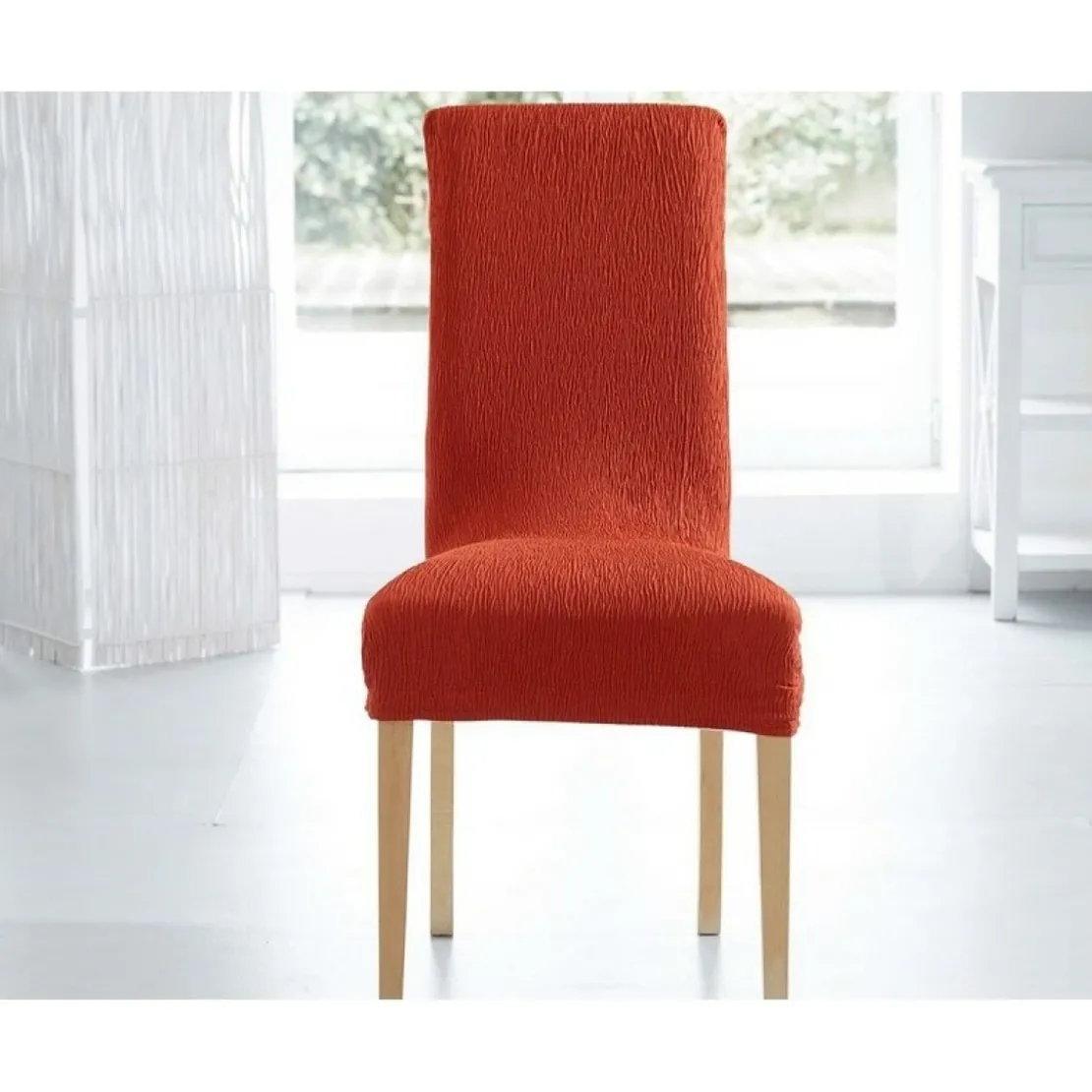 BecquetHousse de chaise extensible tissage en relief - Terracotta