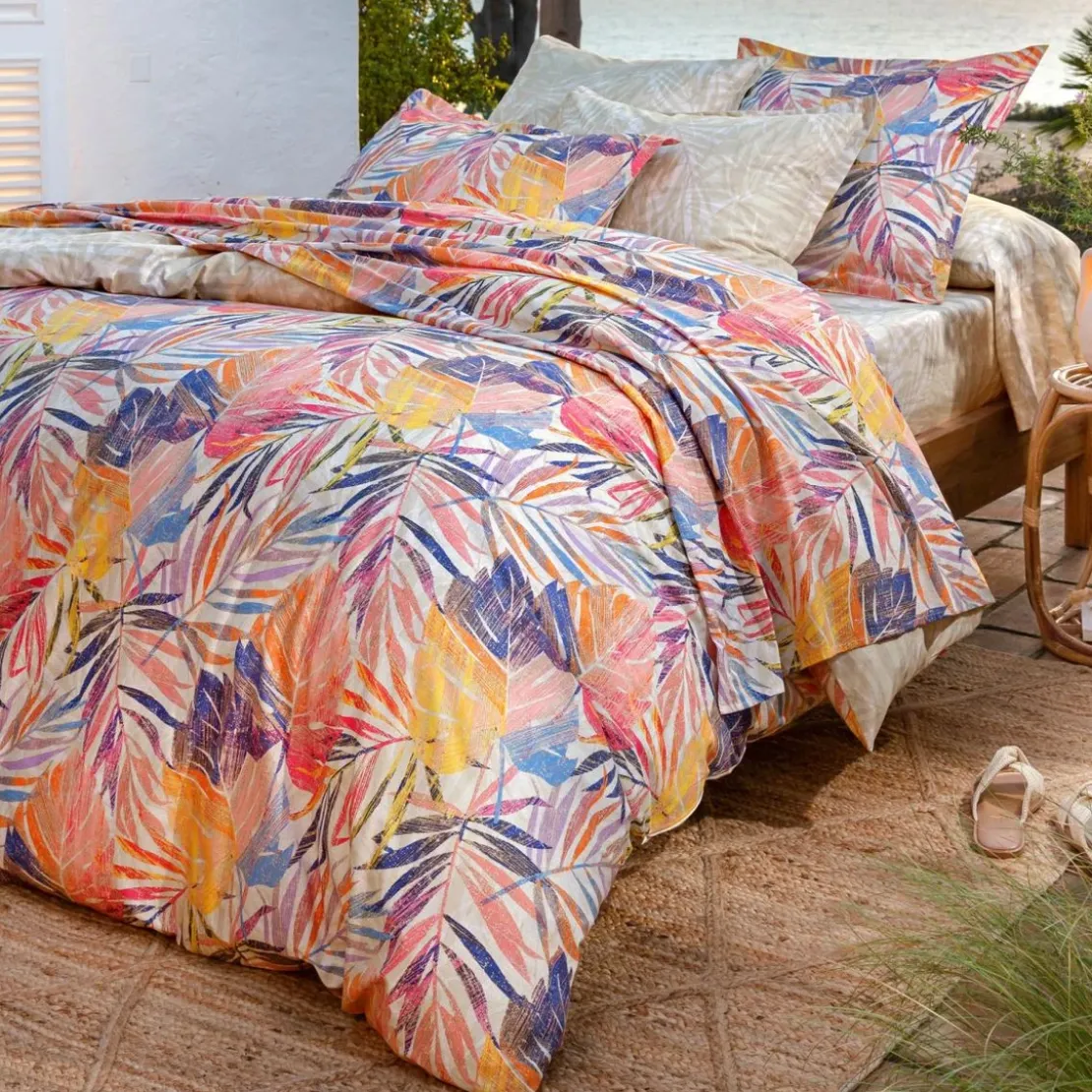 BecquetHousse de couette coton écru tropical multicolore - GAMME SUCREE
