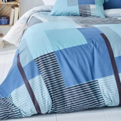BecquetHousse de couette coton bleu motif géométrique - ARTHUR