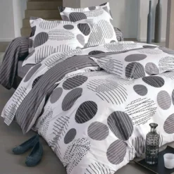 BecquetHousse de couette coton blanche à pois gris réversible - BAXLEY