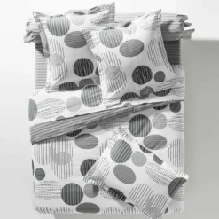 BecquetHousse de couette coton blanche à pois gris réversible - BAXLEY