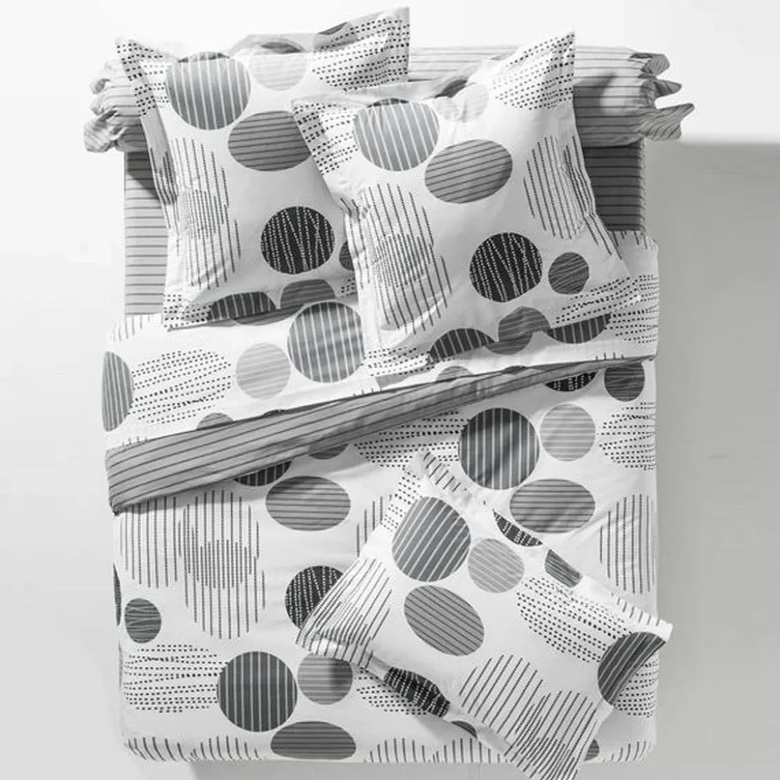 BecquetHousse de couette coton blanche à pois gris réversible - BAXLEY