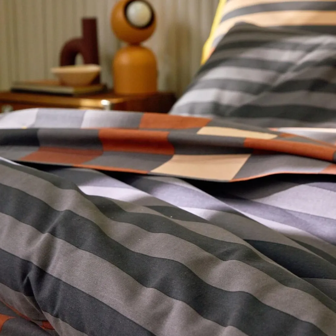 BecquetHousse de couette coton gris motif rayure multicolore réversible - ANTONIO