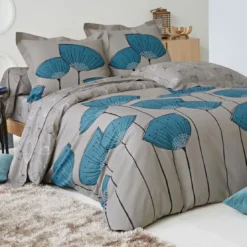 BecquetHousse de couette coton réversible COQUELICOTS BLUE - beige