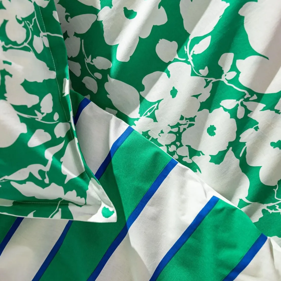 BecquetHousse de couette coton vert floral écru réversible - GREEN SPRING