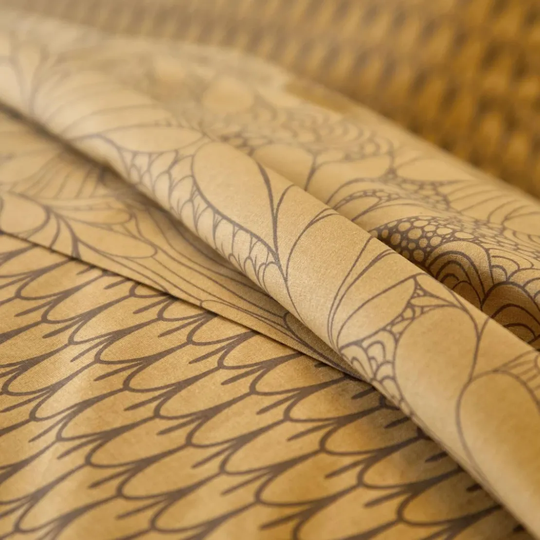 BecquetHousse de couette coton réversible jaune ocre floral brun taupe - SIDO