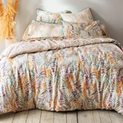 BecquetHousse de couette coton beige réversible motif floral multicolore - Collection ECLOSION POETIQUE
