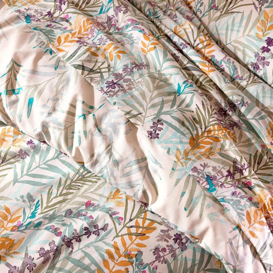 BecquetHousse de couette coton beige réversible motif floral multicolore - Collection ECLOSION POETIQUE