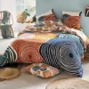 BecquetHousse de couette coton écru géométrique bleu camel réversible - TERRE ET MER