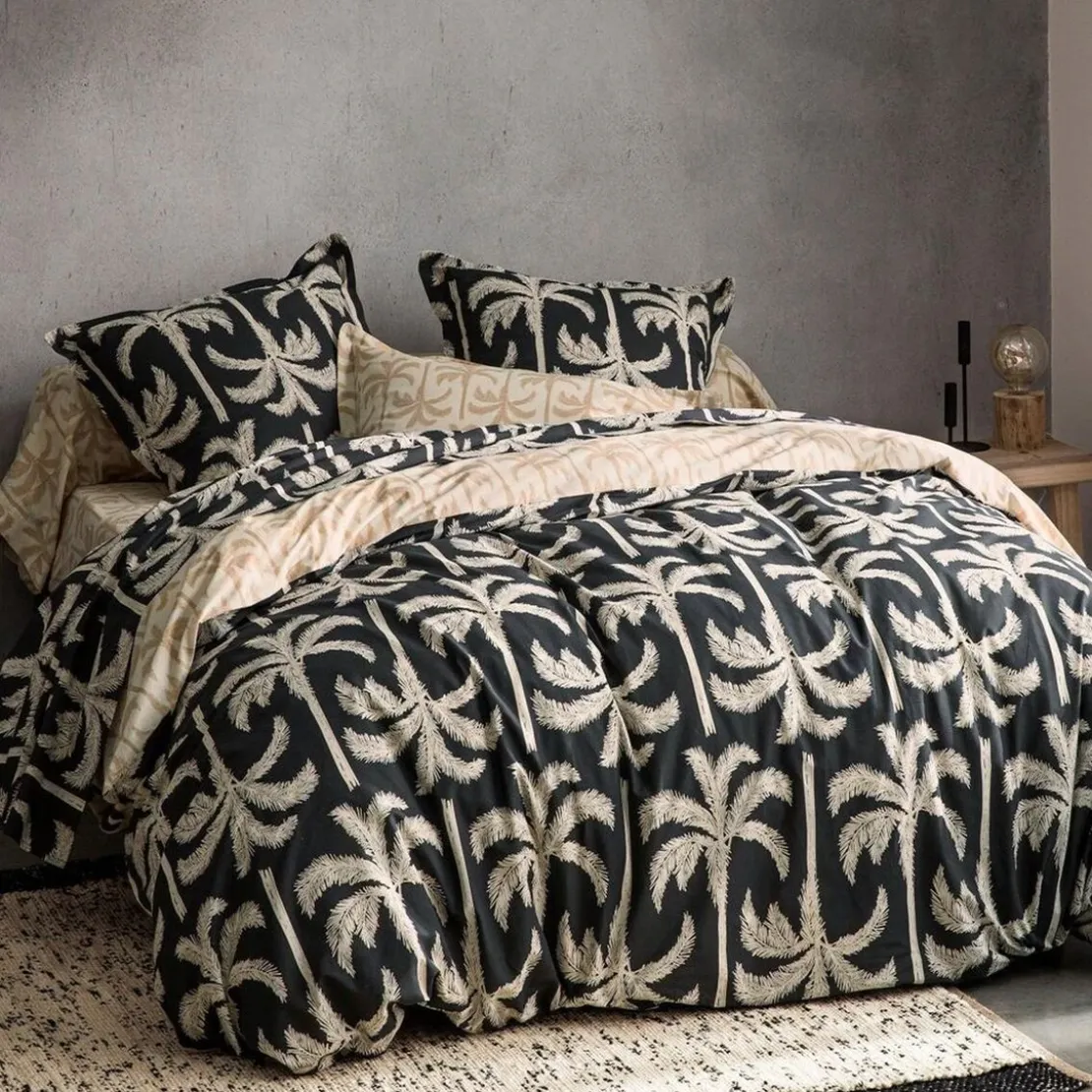 BecquetHousse de couette coton réversible gris charbon à motif tropical beige - TOURISME
