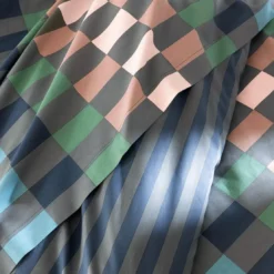 BecquetHousse de couette coton bleu à rayures multicolores réversible - ANTONIN